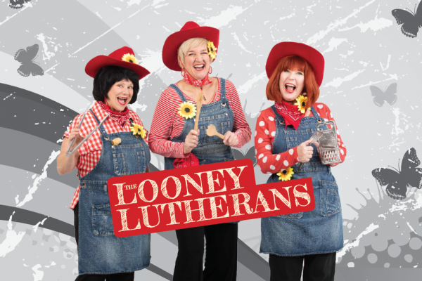Three women in red hats