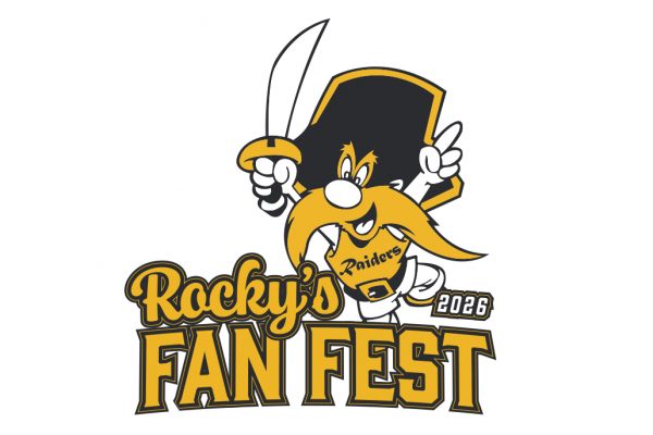 the mascot, Rocky Raider with the text, "Rocky's Fan Fest"